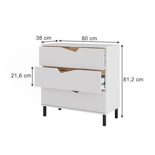 Commode Avec Tiroirs Marelle, Blanc/artisan, 80x81.2cm Avec 3 Tiroirs