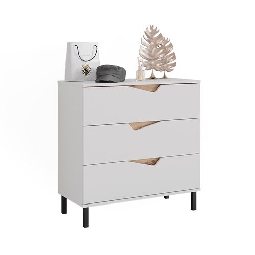 Commode Avec Tiroirs Marelle, Blanc/artisan, 80x81.2cm Avec 3 Tiroirs