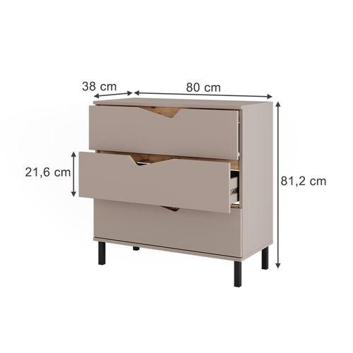 Commode Avec Tiroirs Marelle, Greige/artisan, 80x81.2cm Avec 3 Tiroirs