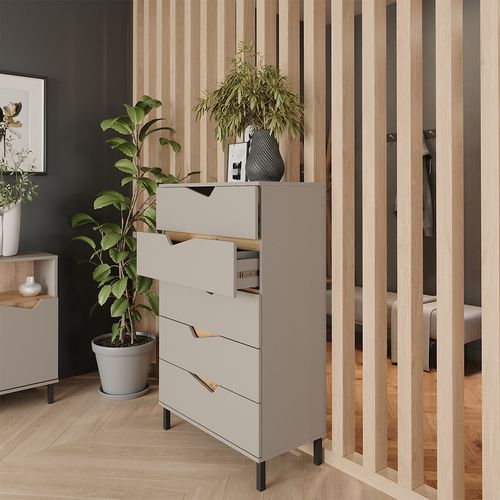 Commode Avec Tiroirs Marelle, Greige/artisan, 76x120cm Avec 5 Tiroirs