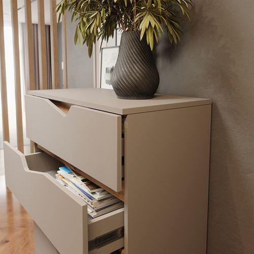 Commode Avec Tiroirs Marelle, Greige/artisan, 76x120cm Avec 5 Tiroirs