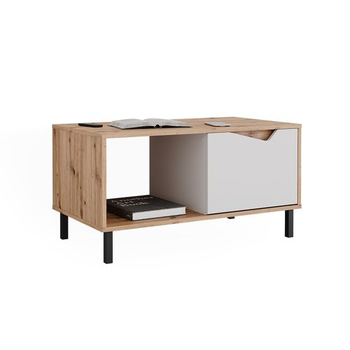 Table Basse Marelle, Blanc/artisan, 90x50cm Avec 1 Porte