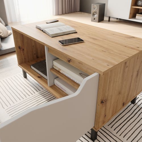 Table Basse Marelle, Blanc/artisan, 90x50cm Avec 1 Porte