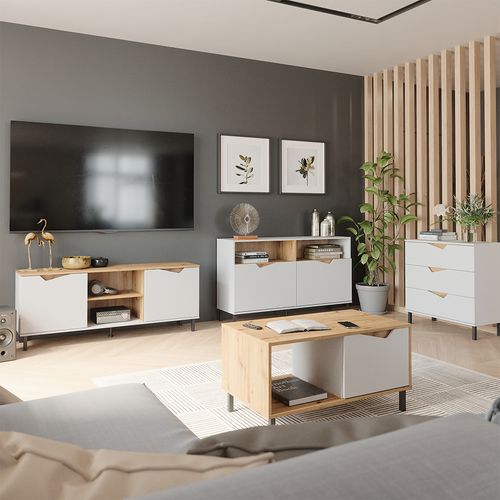 Table Basse Marelle, Blanc/artisan, 90x50cm Avec 1 Porte