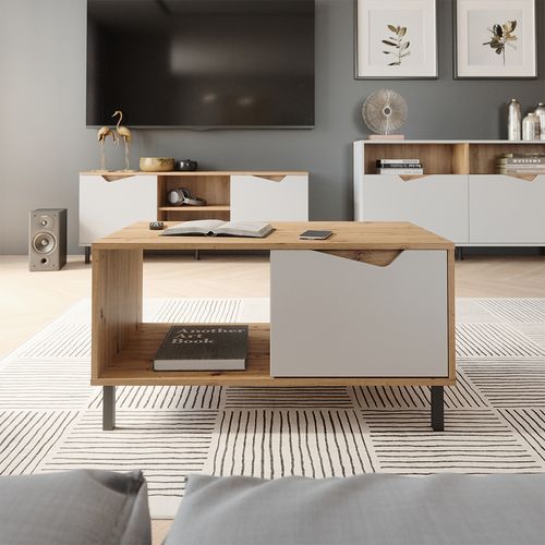 Table Basse Marelle, Blanc/artisan, 90x50cm Avec 1 Porte