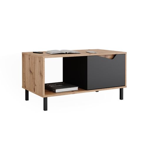 Table Basse Marelle, Anthracite/artisan, 90x50cm Avec 1 Porte