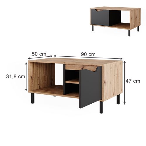 Table Basse Marelle, Anthracite/artisan, 90x50cm Avec 1 Porte