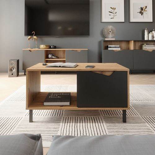 Table Basse Marelle, Anthracite/artisan, 90x50cm Avec 1 Porte