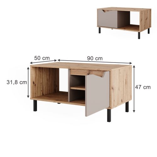 Table Basse Marelle, Greige/artisan, 90x50cm Avec 1 Porte