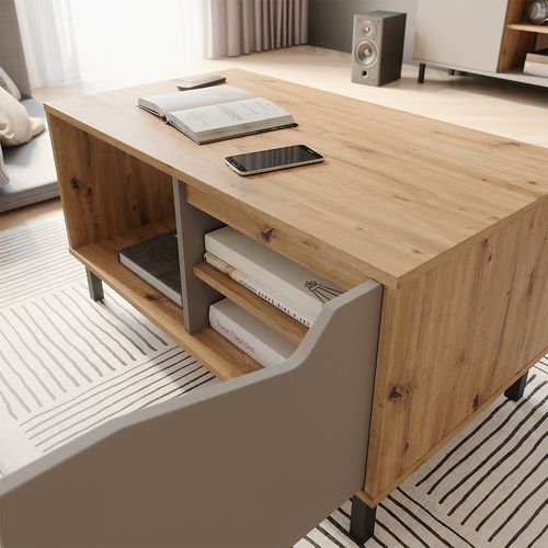 Table Basse Marelle, Greige/artisan, 90x50cm Avec 1 Porte