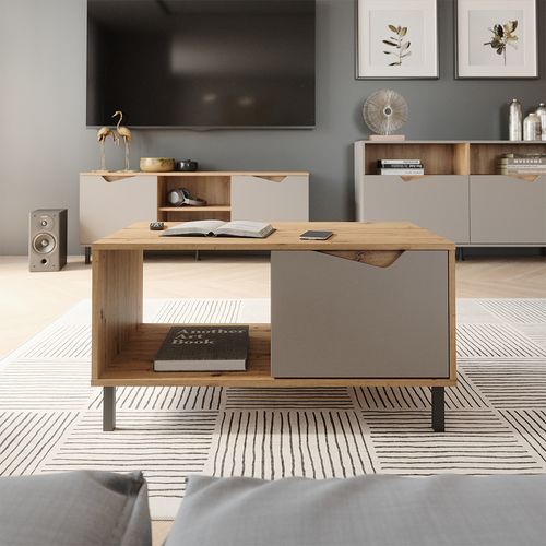 Table Basse Marelle, Greige/artisan, 90x50cm Avec 1 Porte