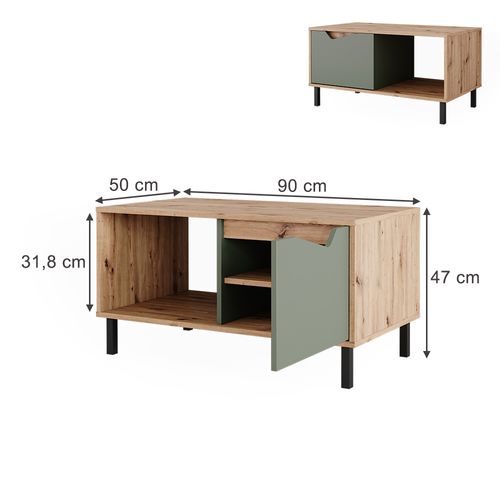Table Basse Marelle, Vert/artisan, 90x50cm Avec 1 Porte