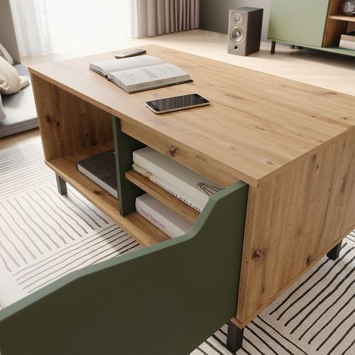 Table Basse Marelle, Vert/artisan, 90x50cm Avec 1 Porte