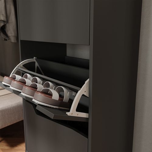 Benne à Chaussures Marelle, Anthracite/artisan, 60x129.5cm Avec 3 Compartiments