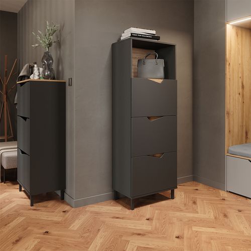 Benne à Chaussures Marelle, Anthracite/artisan, 60x129.5cm Avec 3 Compartiments