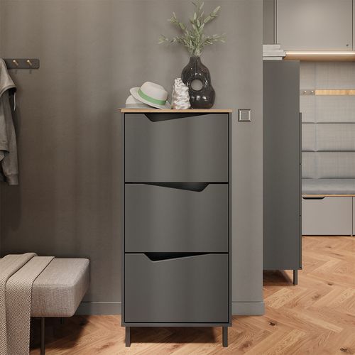 Benne à Chaussures Marelle, Anthracite/artisan, 60x129.5cm Avec 3 Compartiments