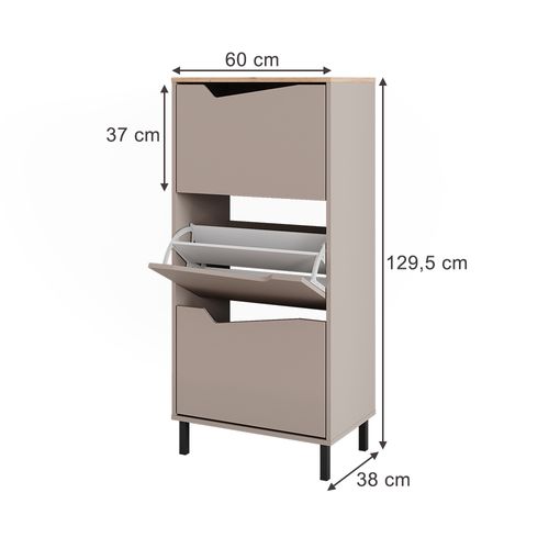 Benne à Chaussures Marelle, Greige/artisan, 60x129.5cm Avec 3 Compartiments