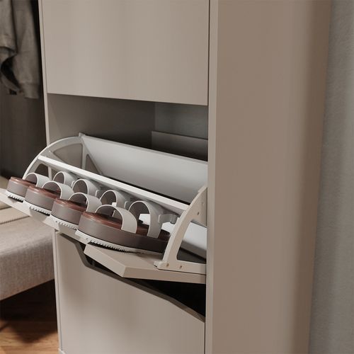 Benne à Chaussures Marelle, Greige/artisan, 60x129.5cm Avec 3 Compartiments