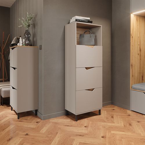 Benne à Chaussures Marelle, Greige/artisan, 60x129.5cm Avec 3 Compartiments