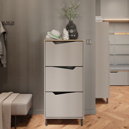 Benne à Chaussures Marelle, Greige/artisan, 60x129.5cm Avec 3 Compartiments