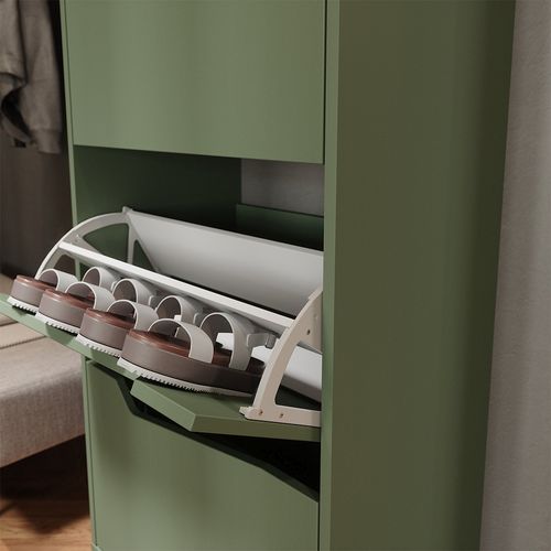 Benne à Chaussures Marelle, Vert/artisan, 60x129.5cm Avec 3 Compartiments