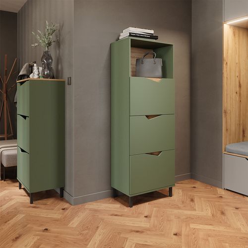 Benne à Chaussures Marelle, Vert/artisan, 60x129.5cm Avec 3 Compartiments