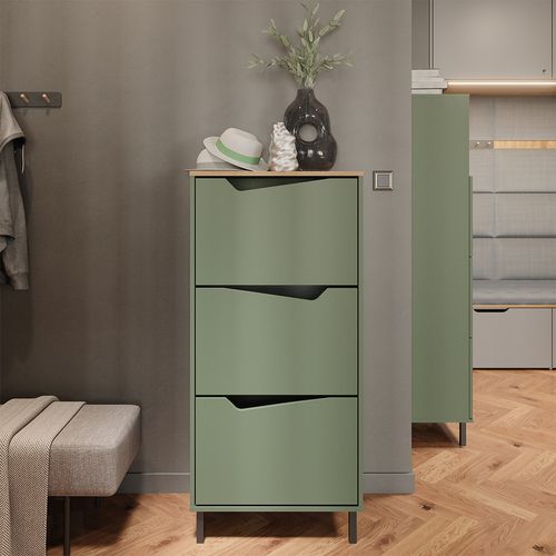 Benne à Chaussures Marelle, Vert/artisan, 60x129.5cm Avec 3 Compartiments