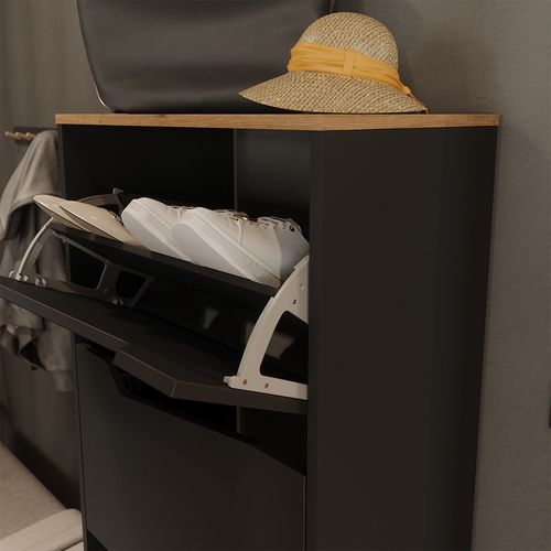 Benne à Chaussures Marelle, Anthracite/artisan, 60x167.4cm Avec 4 Compartiments