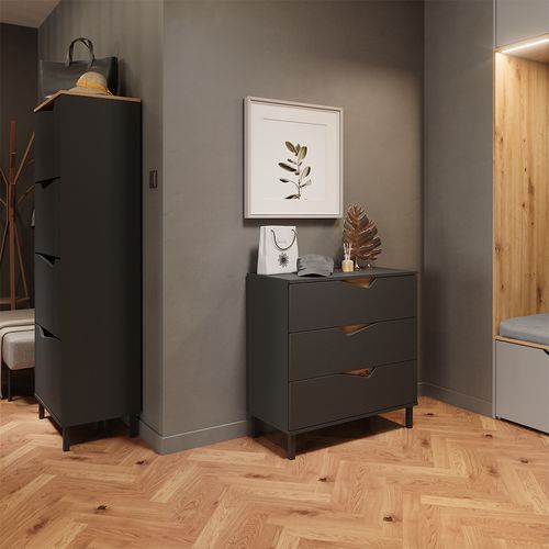 Benne à Chaussures Marelle, Anthracite/artisan, 60x167.4cm Avec 4 Compartiments