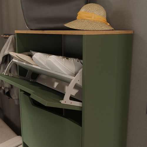 Benne à Chaussures Marelle, Vert/artisan, 60x167.4cm Avec 4 Compartiments