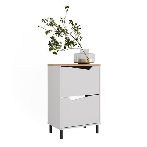 Benne à Chaussures Marelle, Blanc/artisan, 60x91.6cm Avec 2 Compartiments