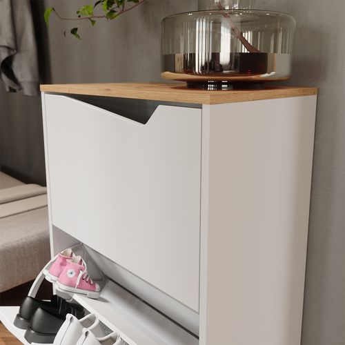 Benne à Chaussures Marelle, Blanc/artisan, 60x91.6cm Avec 2 Compartiments