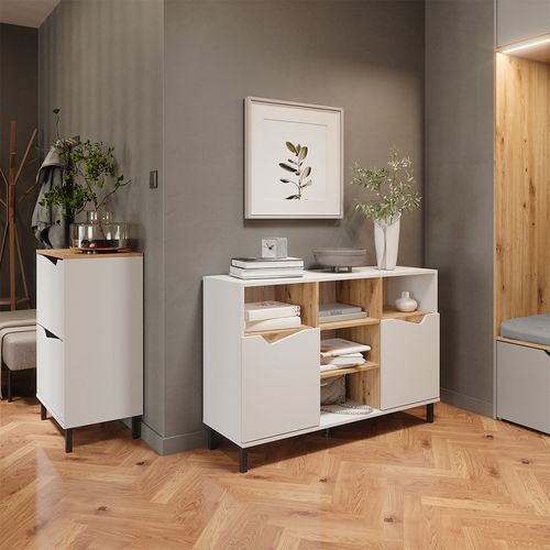 Benne à Chaussures Marelle, Blanc/artisan, 60x91.6cm Avec 2 Compartiments