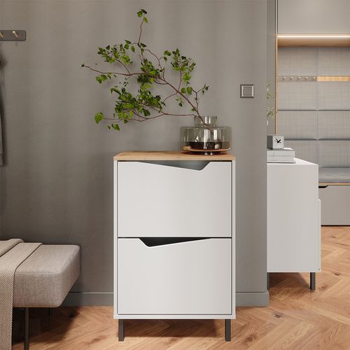 Benne à Chaussures Marelle, Blanc/artisan, 60x91.6cm Avec 2 Compartiments