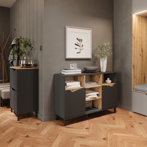 Benne à Chaussures Marelle, Anthracite/artisan, 60x91.6cm Avec 2 Compartiments