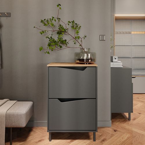 Benne à Chaussures Marelle, Anthracite/artisan, 60x91.6cm Avec 2 Compartiments