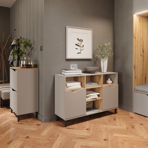 Benne à Chaussures Marelle, Greige/artisan, 60x91.6cm Avec 2 Compartiments