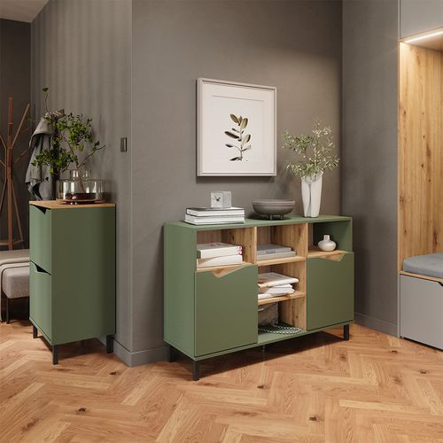 Benne à Chaussures Marelle, Vert/artisan, 60x91.6cm Avec 2 Compartiments