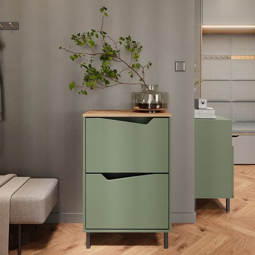 Benne à Chaussures Marelle, Vert/artisan, 60x91.6cm Avec 2 Compartiments