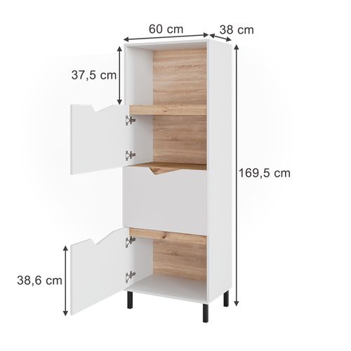 Commode Marelle 57873 Blanc/artisan 60x169.5cm Avec 4 Compartiments
