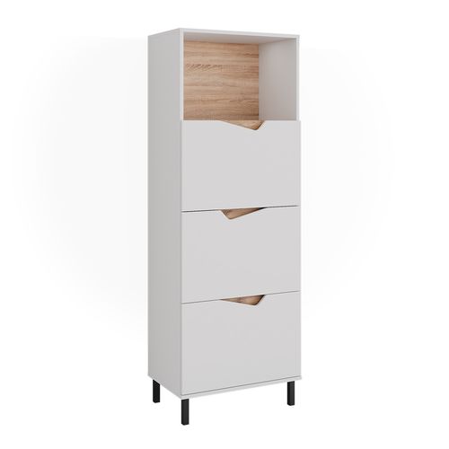 Commode Marelle 57873 Blanc/artisan 60x169.5cm Avec 4 Compartiments