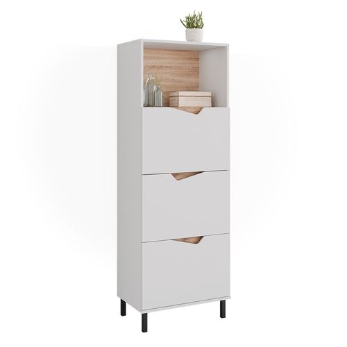 Commode Marelle 57873 Blanc/artisan 60x169.5cm Avec 4 Compartiments