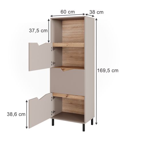 Commode Marelle 57875 Gris 60x169.5cm Avec 4 Compartiments