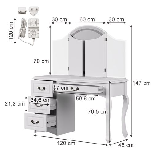 Coiffeuse Belle 57912 Blanc 120cm Avec Éclairage LED à Intensité Variable