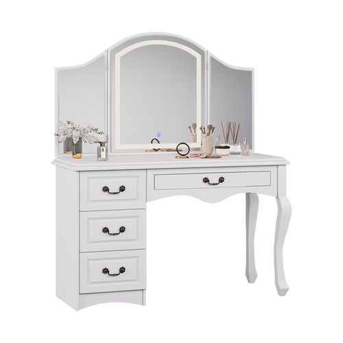 Coiffeuse Belle 57912 Blanc 120cm Avec Éclairage LED à Intensité Variable