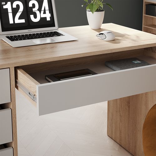 Bureau Sherry 57916 Sonoma/blanc 55x120cm Avec Tiroirs