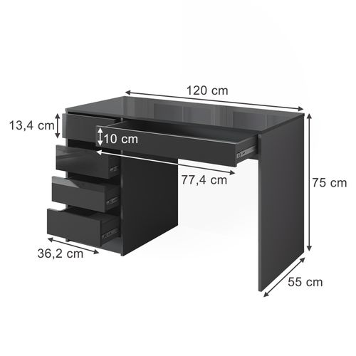 Bureau Sherry 57917 Anthracite Haute Brillance 55x120cm Avec Tiroirs