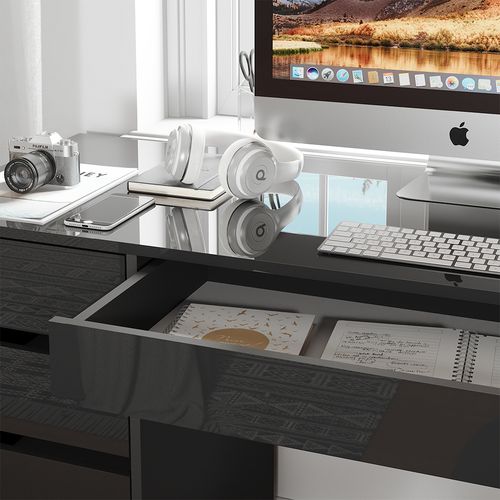 Bureau Sherry 57917 Anthracite Haute Brillance 55x120cm Avec Tiroirs