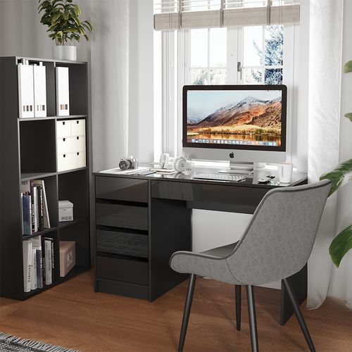 Bureau Sherry 57917 Anthracite Haute Brillance 55x120cm Avec Tiroirs