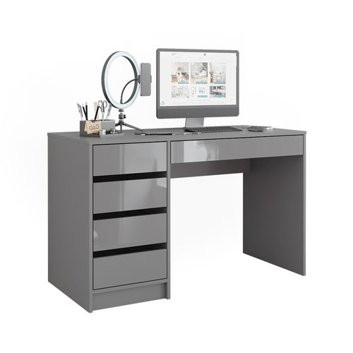 Bureau Sherry 57918 Gris Haute Brillance 55x120cm Avec Tiroirs